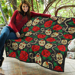 Rose Flower Sugar Skull Pattern Print Quilt
