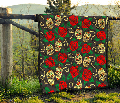 Rose Flower Sugar Skull Pattern Print Quilt