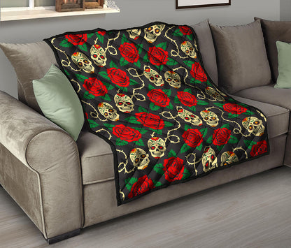Rose Flower Sugar Skull Pattern Print Quilt