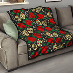 Rose Flower Sugar Skull Pattern Print Quilt