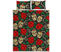 Rose Flower Sugar Skull Pattern Print Quilt Bed Set