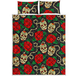 Rose Flower Sugar Skull Pattern Print Quilt Bed Set