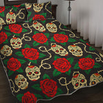 Rose Flower Sugar Skull Pattern Print Quilt Bed Set