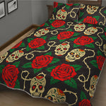 Rose Flower Sugar Skull Pattern Print Quilt Bed Set