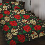 Rose Flower Sugar Skull Pattern Print Quilt Bed Set