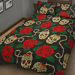 Rose Flower Sugar Skull Pattern Print Quilt Bed Set