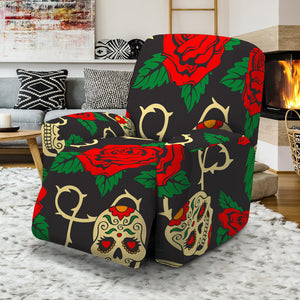 Rose Flower Sugar Skull Pattern Print Recliner Slipcover