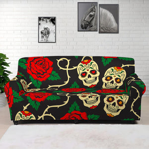 Rose Flower Sugar Skull Pattern Print Sofa Cover