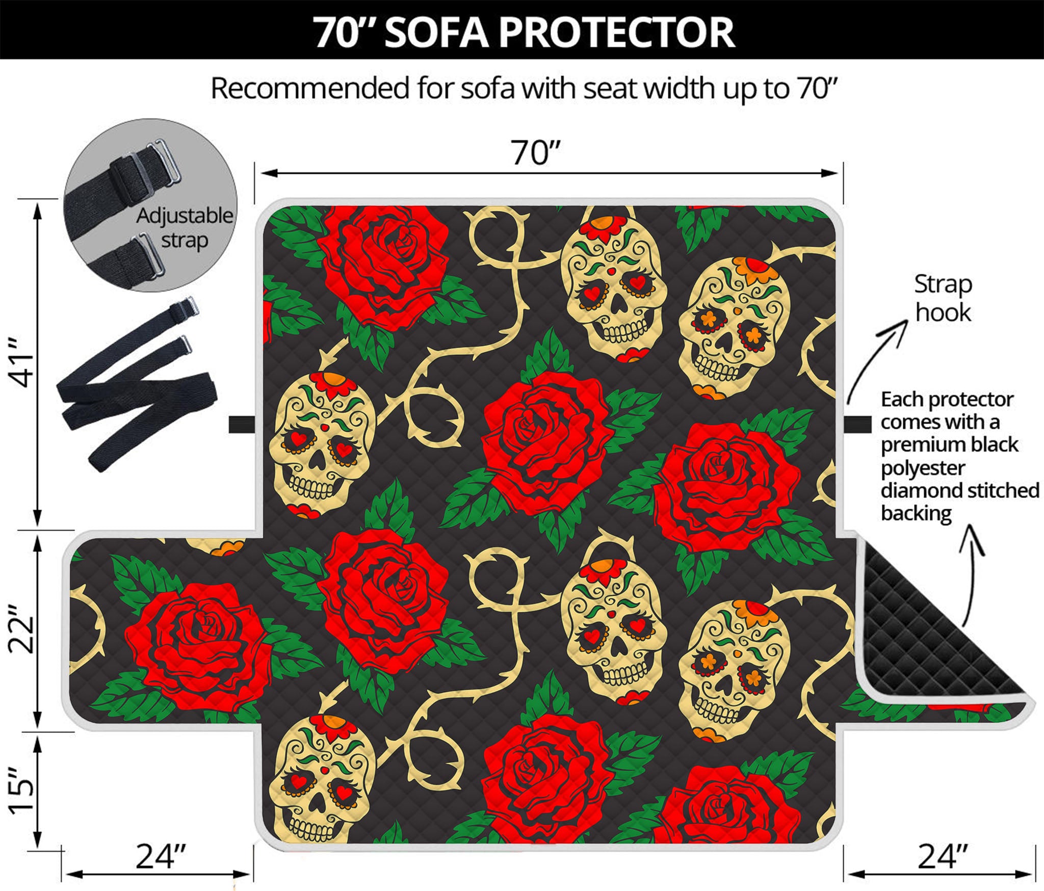 Rose Flower Sugar Skull Pattern Print Sofa Protector