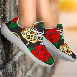 Rose Flower Sugar Skull Pattern Print Sport Shoes GearFrost