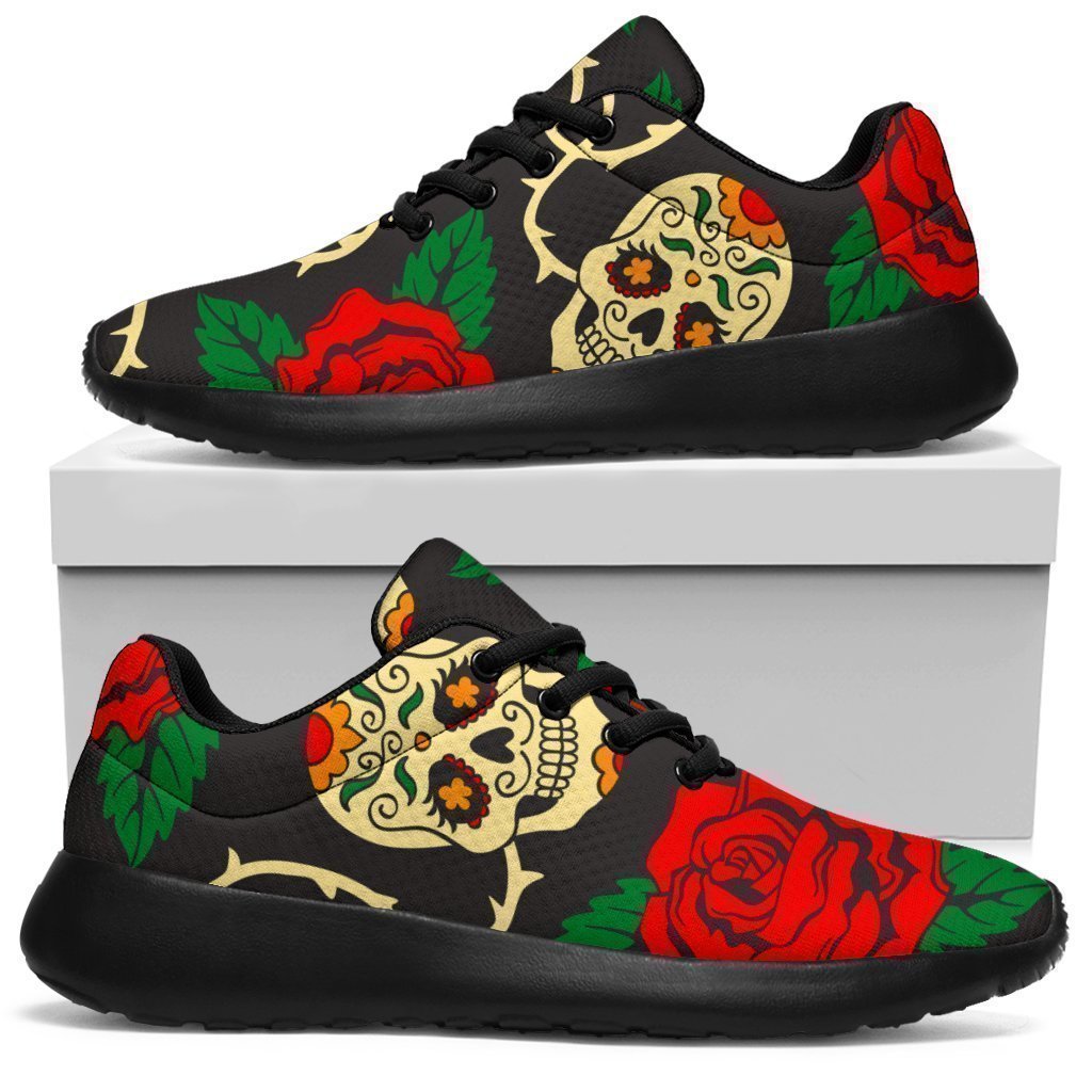 Rose Flower Sugar Skull Pattern Print Sport Shoes GearFrost