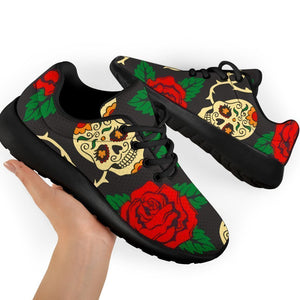 Rose Flower Sugar Skull Pattern Print Sport Shoes GearFrost