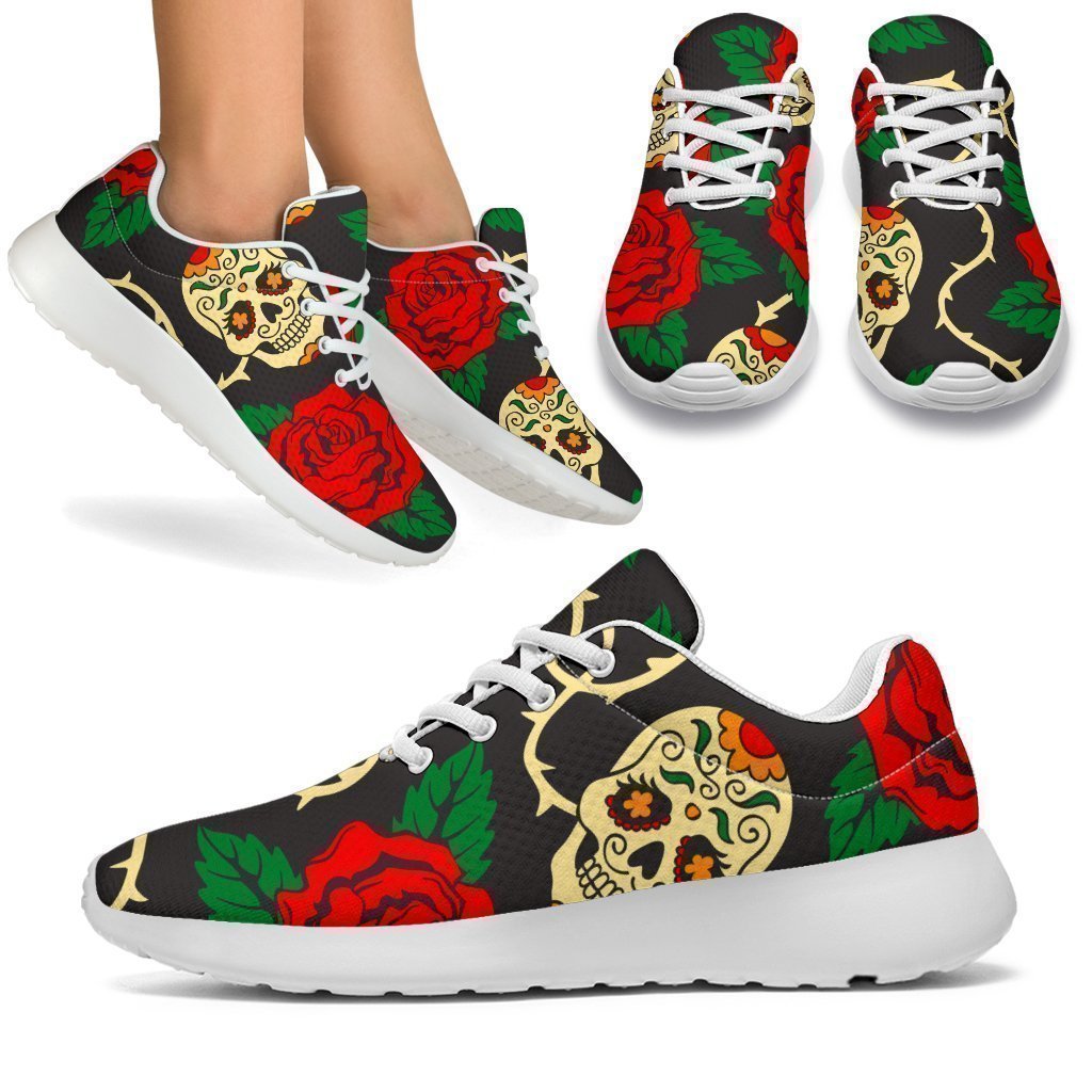 Rose Flower Sugar Skull Pattern Print Sport Shoes GearFrost