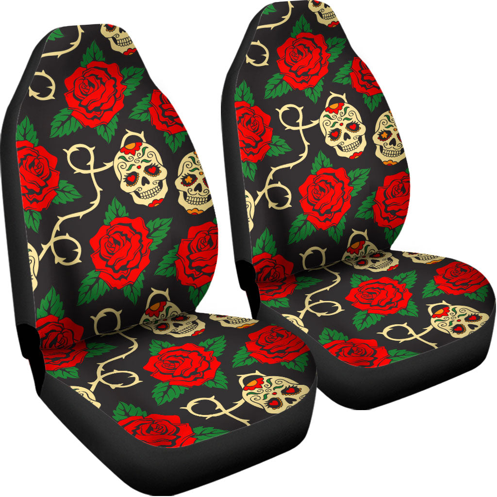 Rose Flower Sugar Skull Pattern Print Universal Fit Car Seat Covers