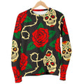 Rose Flower Sugar Skull Pattern Print Women's Crewneck Sweatshirt