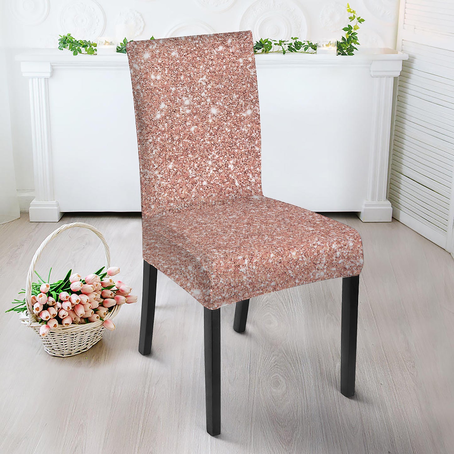 Rose Gold Glitter Artwork Print Dining Chair Slipcover