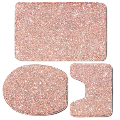 Rose Gold Glitter Artwork Print (NOT Real Glitter) 3 Piece Bath Mat Set