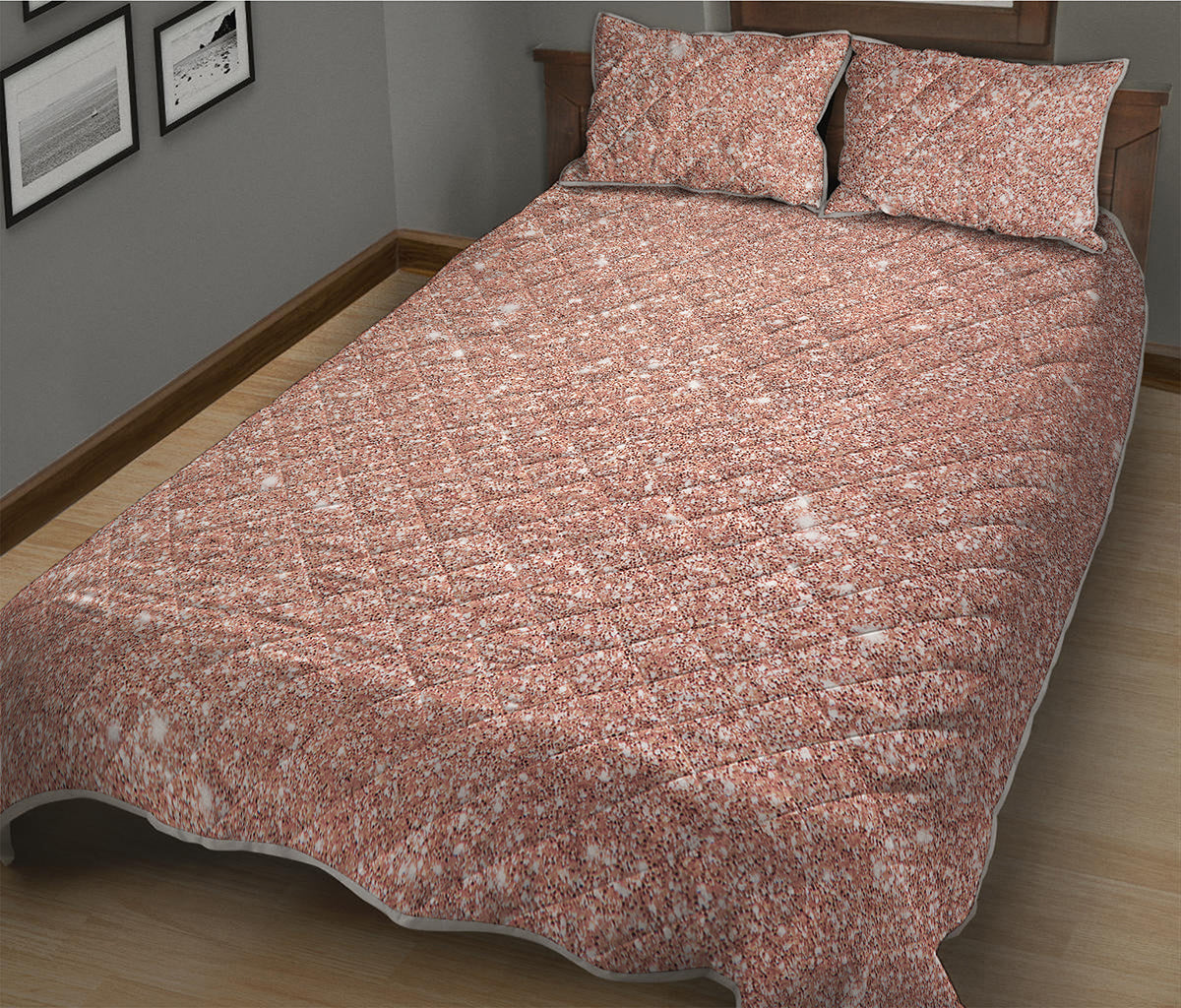 Rose Gold Glitter Artwork Print (NOT Real Glitter) Quilt Bed Set