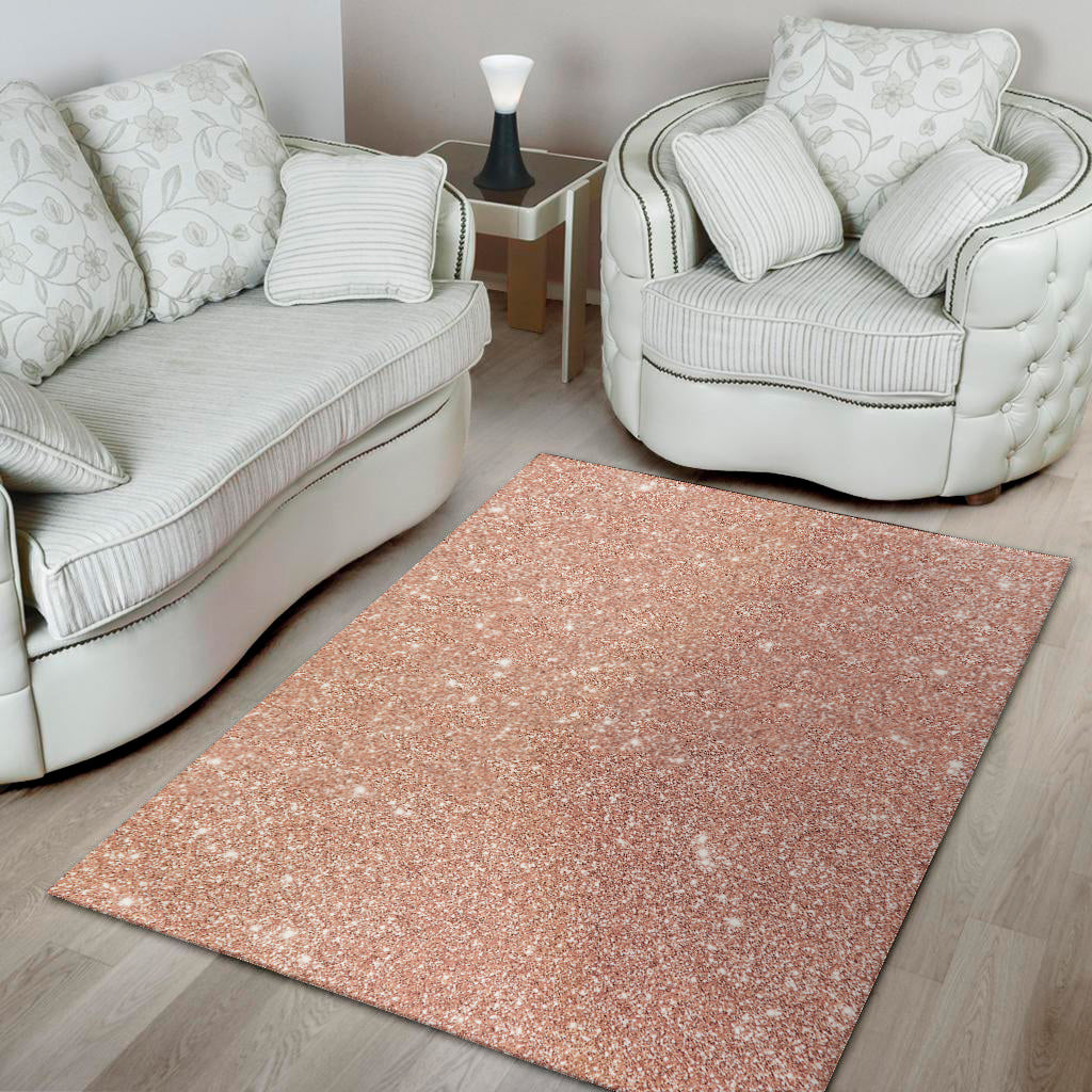 Rose Gold Glitter Texture Print Area Rug