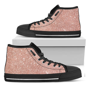 Rose Gold Glitter Texture Print Black High Top Shoes