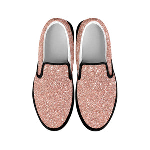 Rose Gold Glitter Texture Print Black Slip On Shoes