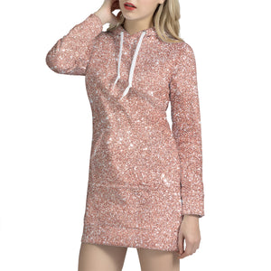 Rose Gold Glitter Texture Print Hoodie Dress