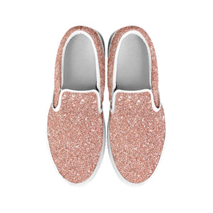 Rose Gold Glitter Texture Print White Slip On Shoes