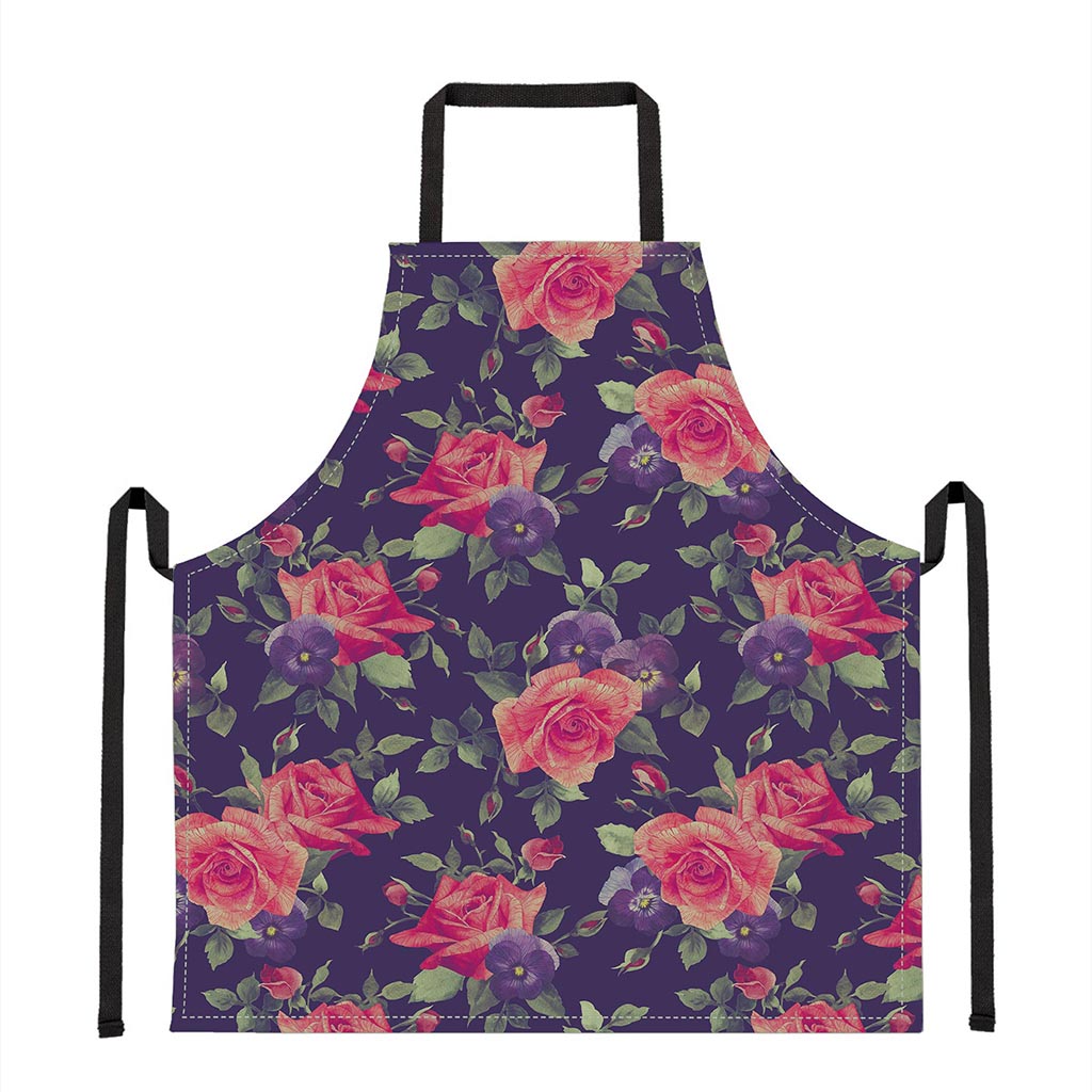 Rose Pansy Floral Flower Pattern Print Apron