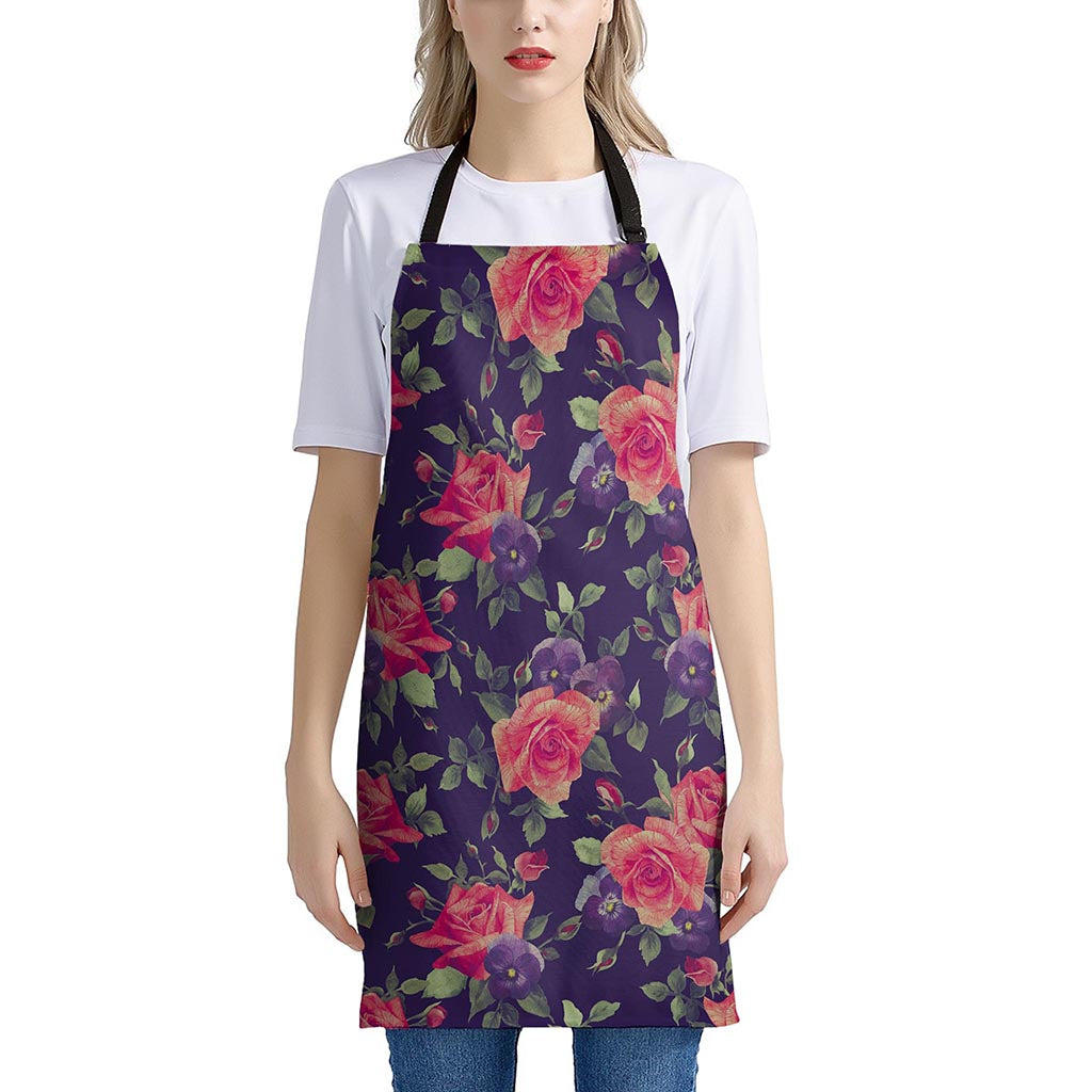 Rose Pansy Floral Flower Pattern Print Apron