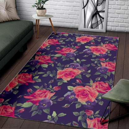 Rose Pansy Floral Flower Pattern Print Area Rug GearFrost