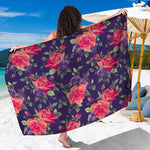 Rose Pansy Floral Flower Pattern Print Beach Sarong Wrap