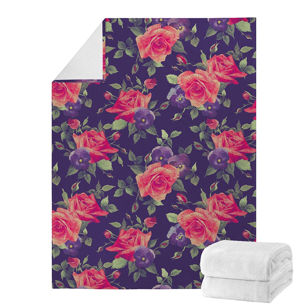 Rose Pansy Floral Flower Pattern Print Blanket