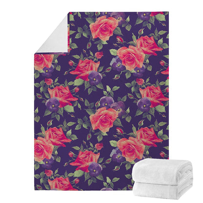 Rose Pansy Floral Flower Pattern Print Blanket