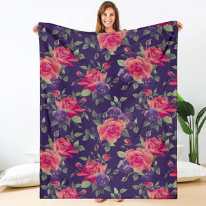 Rose Pansy Floral Flower Pattern Print Blanket