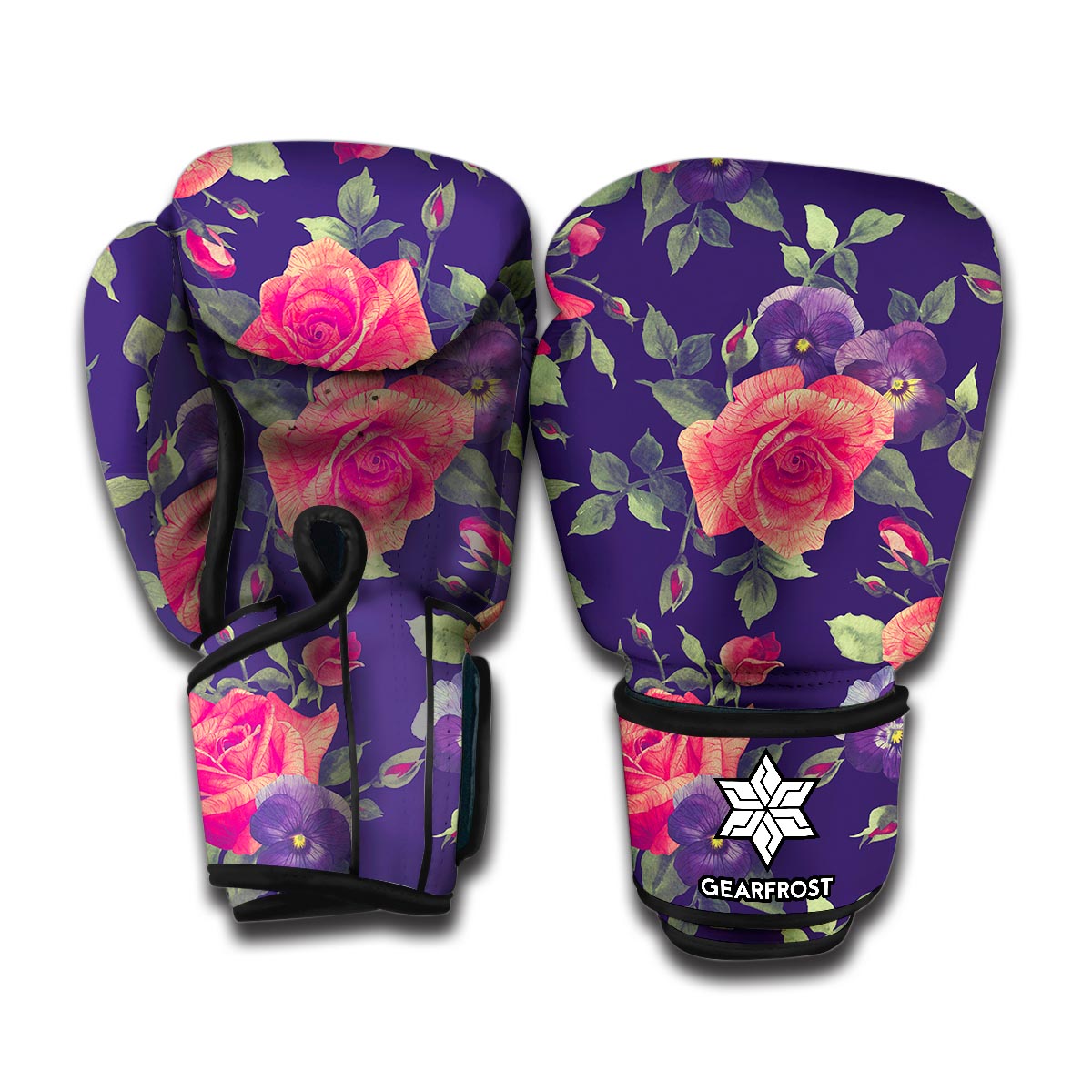Rose Pansy Floral Flower Pattern Print Boxing Gloves