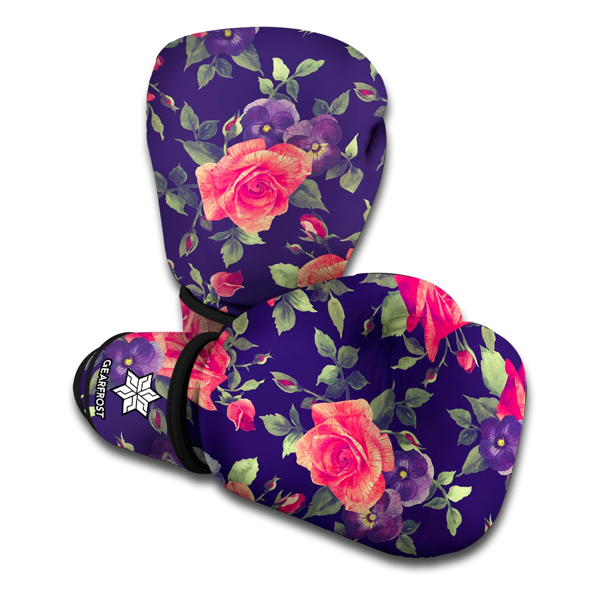 Rose Pansy Floral Flower Pattern Print Boxing Gloves