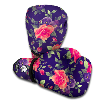 Rose Pansy Floral Flower Pattern Print Boxing Gloves