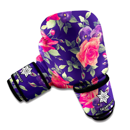 Rose Pansy Floral Flower Pattern Print Boxing Gloves