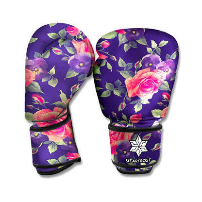 Rose Pansy Floral Flower Pattern Print Boxing Gloves