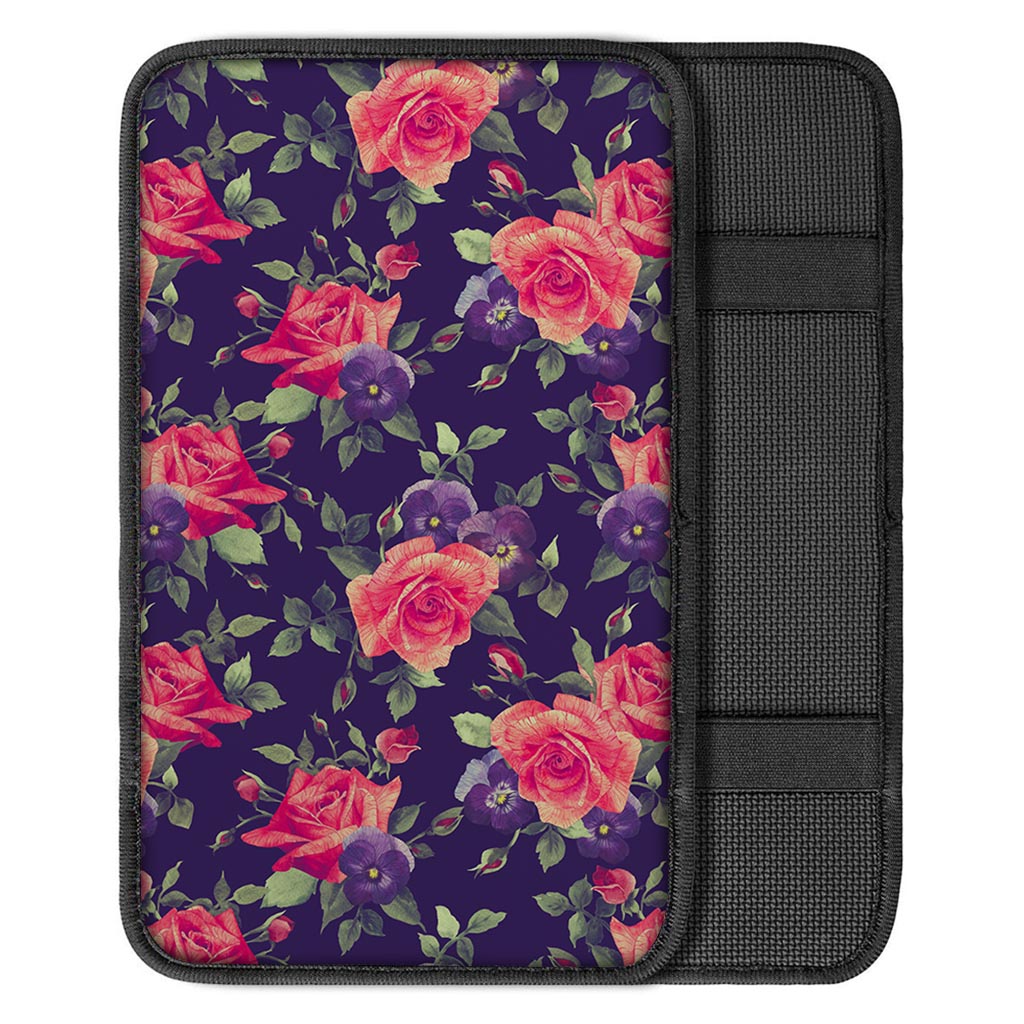 Rose Pansy Floral Flower Pattern Print Car Center Console Cover
