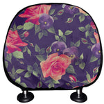 Rose Pansy Floral Flower Pattern Print Car Headrest Covers