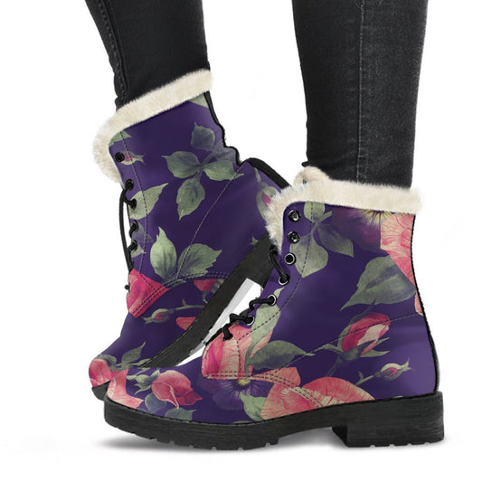 Rose Pansy Floral Flower Pattern Print Comfy Boots GearFrost