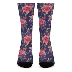 Rose Pansy Floral Flower Pattern Print Crew Socks