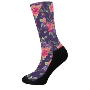 Rose Pansy Floral Flower Pattern Print Crew Socks