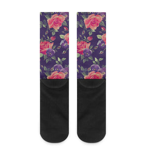 Rose Pansy Floral Flower Pattern Print Crew Socks