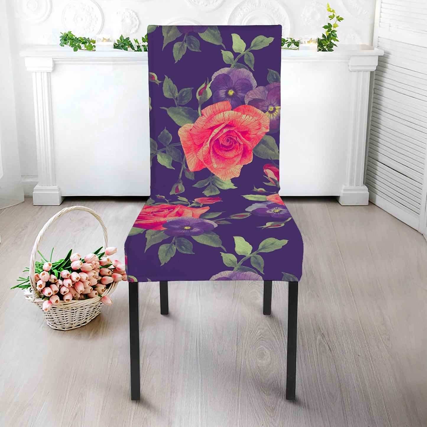 Rose Pansy Floral Flower Pattern Print Dining Chair Slipcover