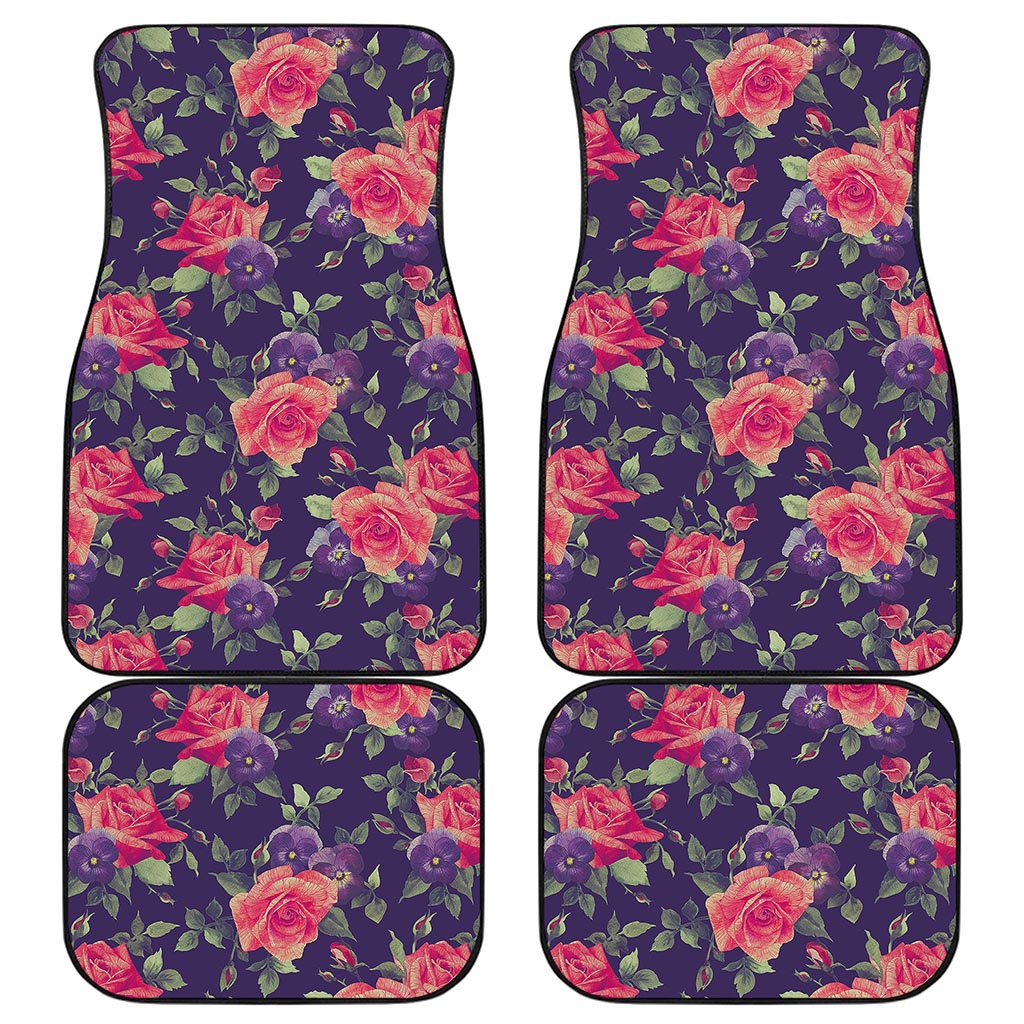 Rose Pansy Floral Flower Pattern Print Front and Back Car Floor Mats