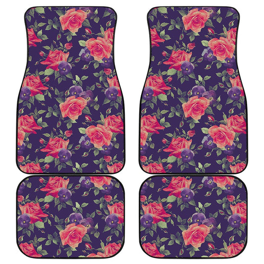 Rose Pansy Floral Flower Pattern Print Front and Back Car Floor Mats