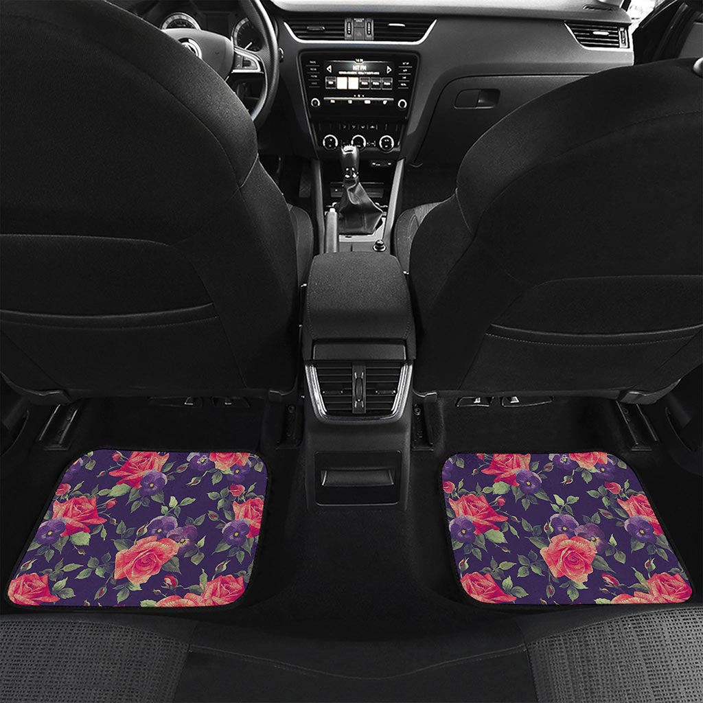 Rose Pansy Floral Flower Pattern Print Front and Back Car Floor Mats