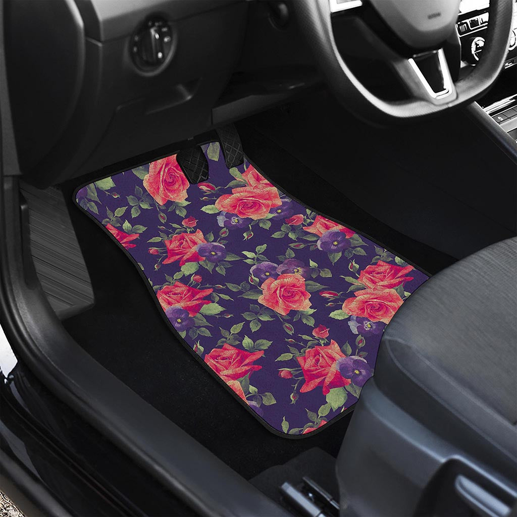 Rose Pansy Floral Flower Pattern Print Front and Back Car Floor Mats